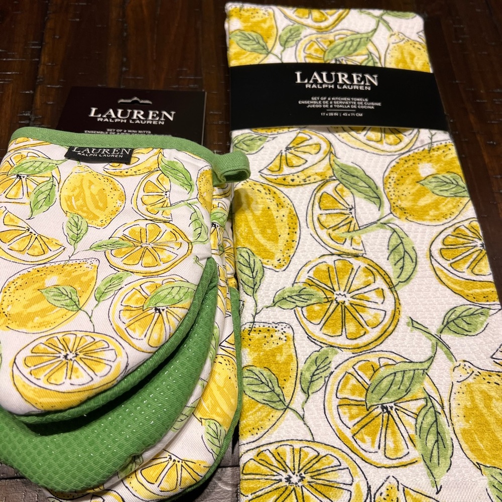 Lauren Ralph Lauren Lemon Kitchen Towels & Mini Mitts Yellow & Green